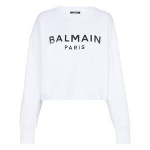 BALMAIN Paris Cropped Sweatshirt Women WHITE Sweaters & Knitwear